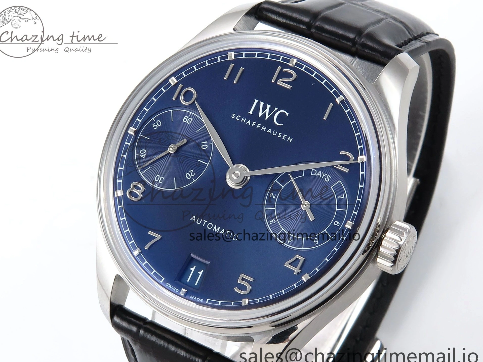 MIROTIME 0127 Portugieser Automatic SS IW501704 APSF 1:1 Best Edition Blue Dial on Black Leather Strap A HighPerformance 7008